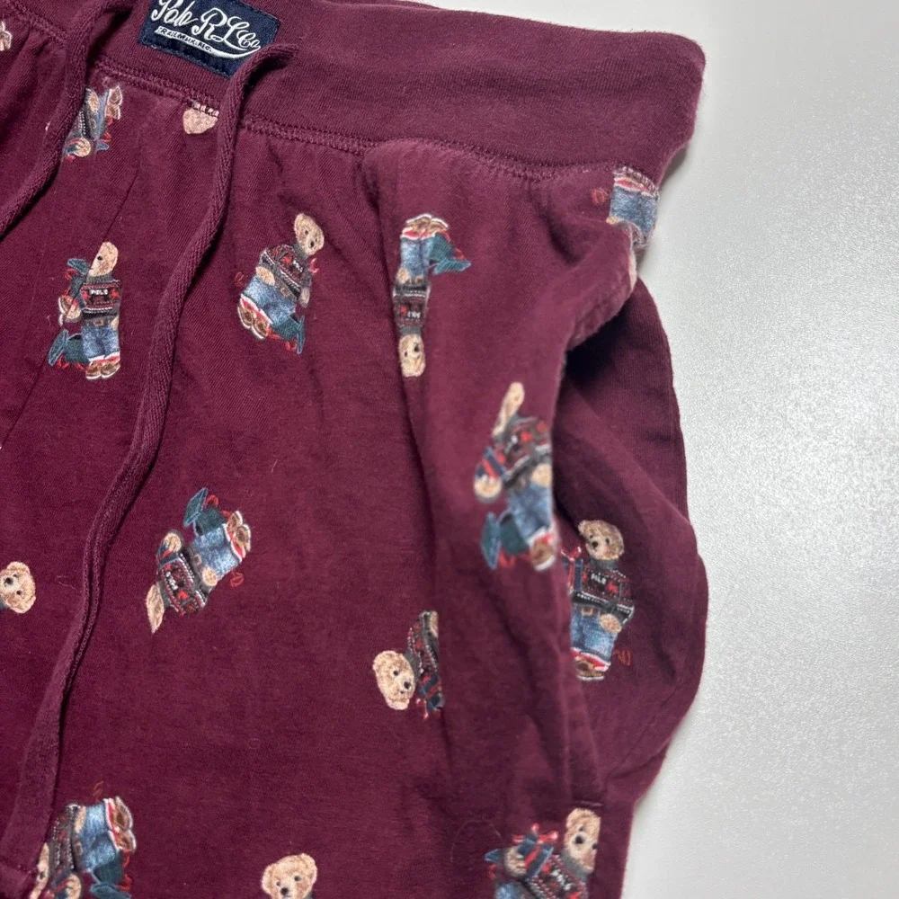 Polo Ralph Lauren Polo‎ Bear Pajama Sleep Pants Joggers Sz Small Burgundy Maroon